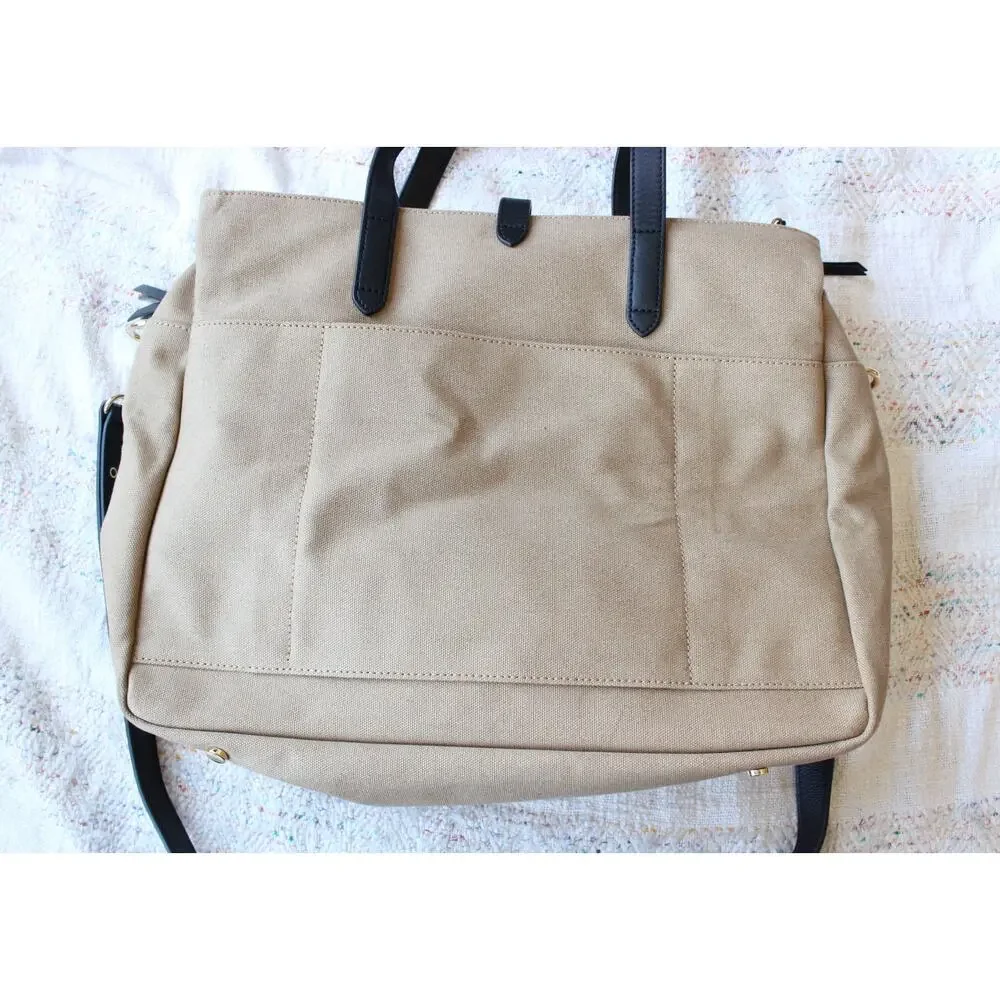 Cuyana Brown Canvas Triple Zipper Weekender Travel Bag
